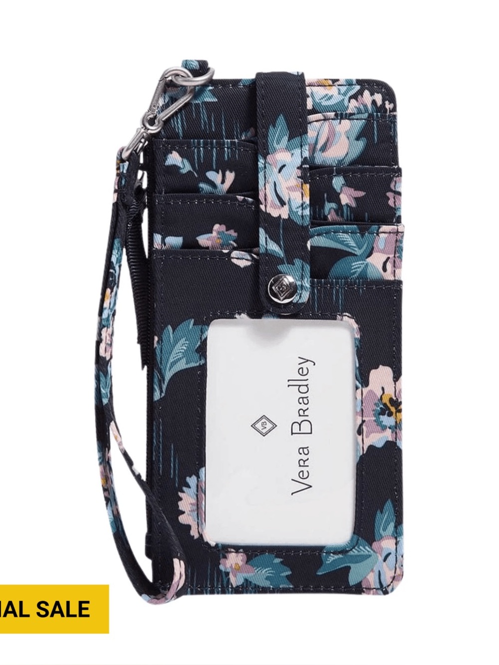 Vera Bradley Black Floral Wristlet Phone Wallet with ID Window
